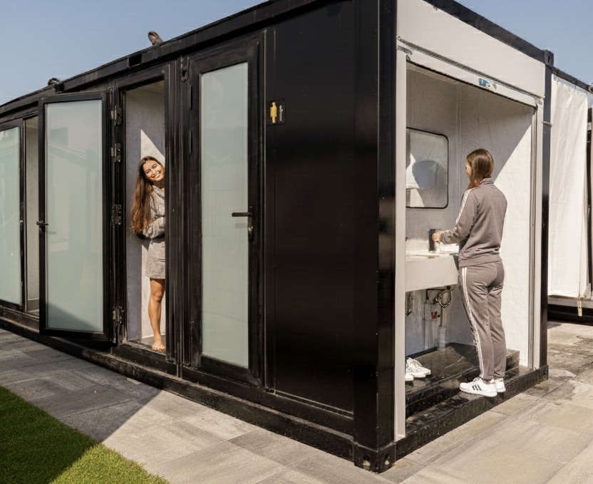Modern sanitary containers with individual cabins at CAMPING WEISS